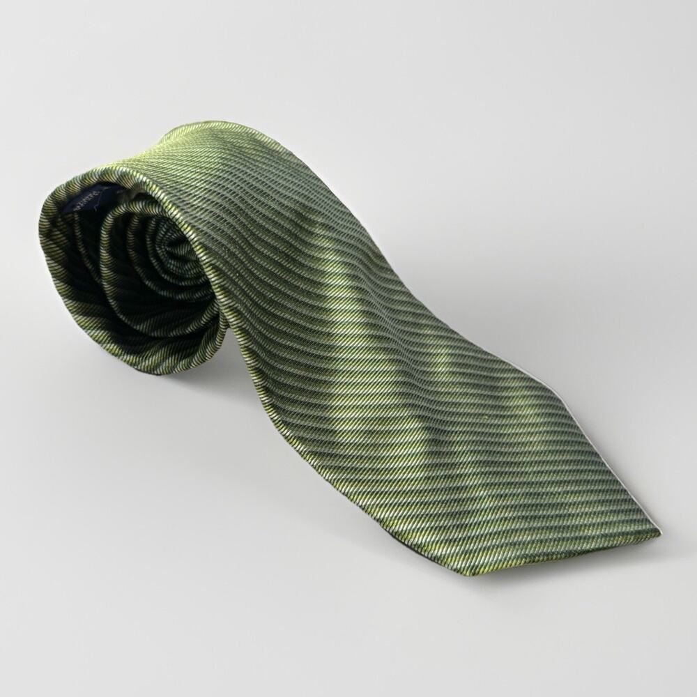 Brooks Brothers 346 Pure Silk Tie Green & Yellow Striped Made in USA 3.5” x 59”